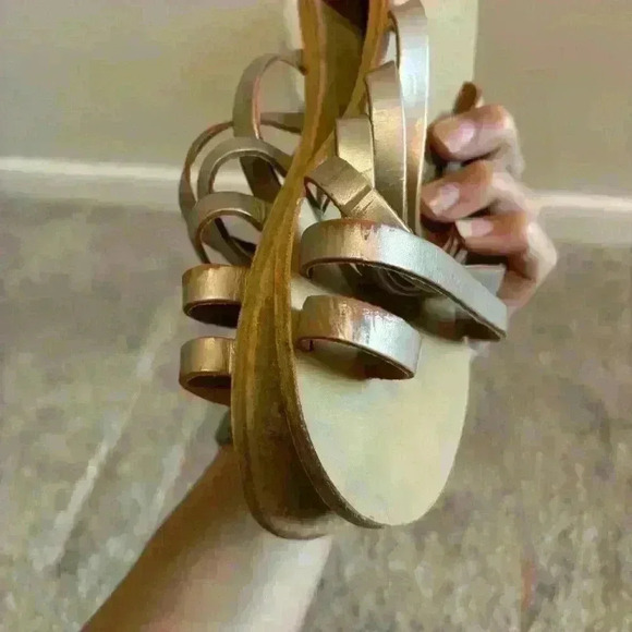 Ancient Greek Sandals Slides Strappy Gold Size 40 Light Gold - Picture 7 of 8